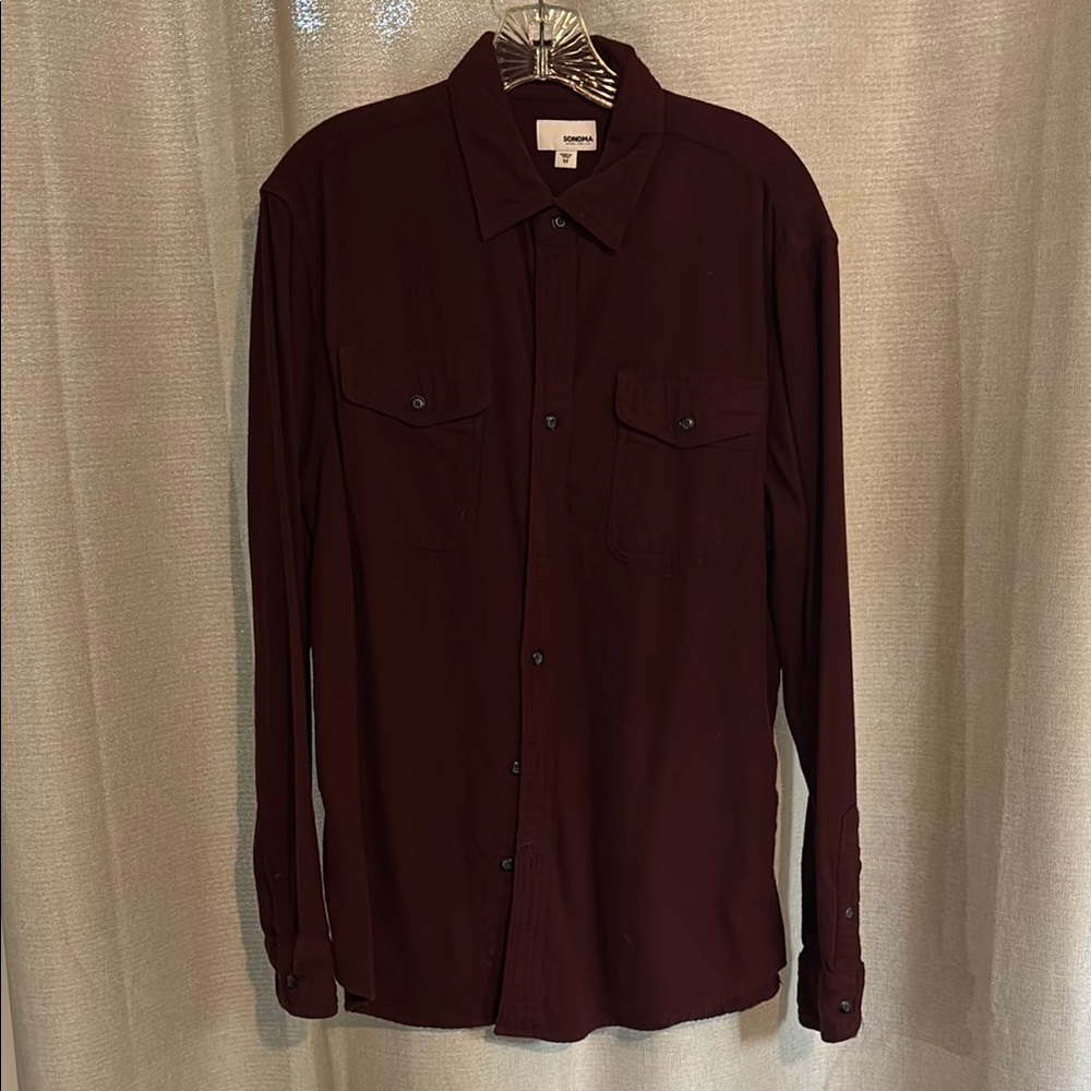 Sonoma Men's Casual Button Down Shirt - Dark Red